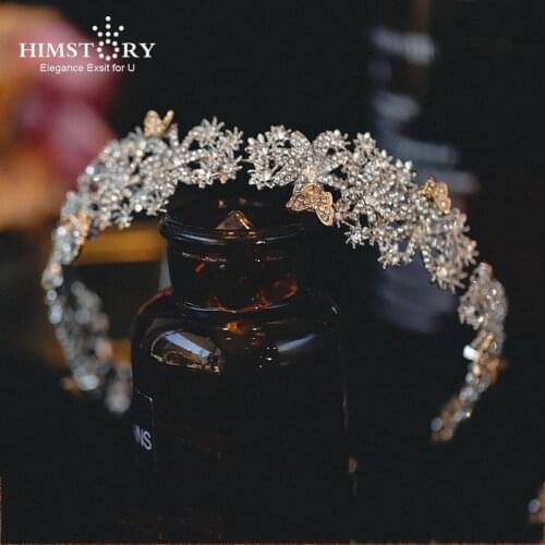 HIMSTORY Wedding Crown Women Accessories Bridal Hairwear Engagement Hair Ornaments Luxury Gold Butterfly Headdress Hairbands