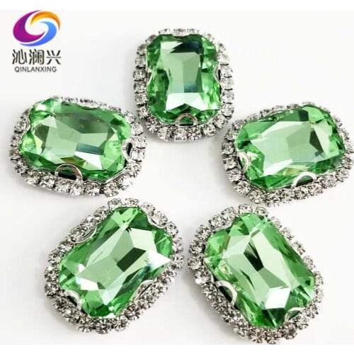 Light green 3D Anti scratch top glass crystal buckle,Silver bottom Sew on stones,DIY/Clothing/wedding decoration SWCB16