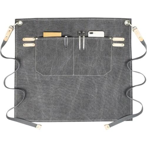 Dark Gray Canvas Waist Apron Cotton Straps Barista Bartender Baker Pastry Chef Uniform Florist Carpenter Gardener Work Wear E36