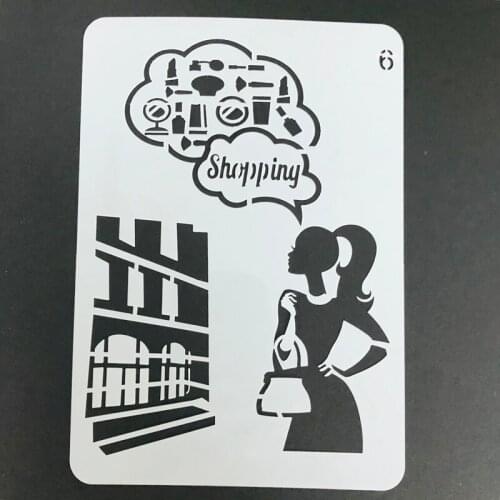 Clothing Painting Stencils for Fabric Wood Rock Paper Art Design Shopping Girl Cosmetic Pattern Template for Wall Tile Graffiti