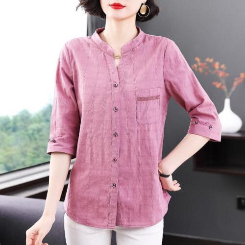Women Shirts Feminine Blouse Casual Solid Color Turn-Down Collar Loose Spring Summer Style Fshion Blusas Tops DM0025