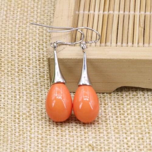 New Fashion Waterdrop Orange Baking Paint Glass 9*13mm Beads Earrings for Women Long Drop Dangle Eardrop Elegant Jewelry B3160