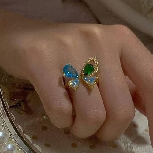 MW-SONYA Fashion Korean Crystal Butterfly Ring for Women Girl Crystal Rings Elegant for Women Open Ring Gift Anniversary Jewelry