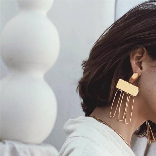 Golden Geometric Rectangle Tassel Earrings Fashion Ladies Drop Earrings Pendants Female Jewelry Accessories
