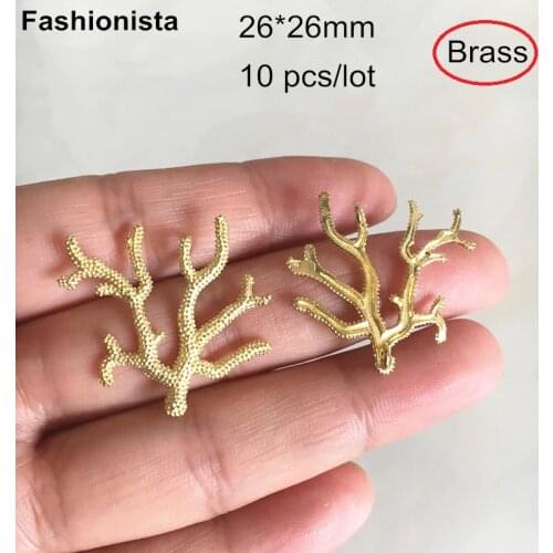 Brass Coral Branch Charms 26*26mm,Brass Casting Branch Charm Connectors,High Quality Brass Filigrees For Jewelry & Crafts Gold