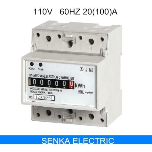 20(100)A 110V 60HZ 1P2L din rail analog kwh meter energy monitor din-rail simple installing register watt hour meter CE approved