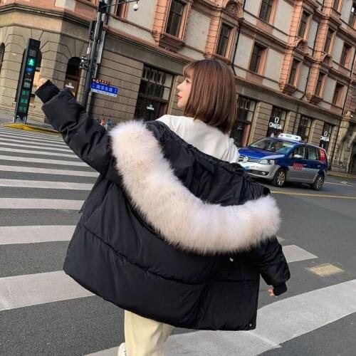 2020 Hooded Ladies Winter Thick Fur Collar Down Jacket Coat Plus 2XL Size Short Thick Warm Cotton Winter Coat Ladies Clothing