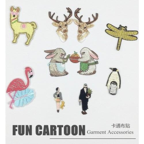 500pcs/lot Embroidery Patch Gold Dragonfly Bird Penguin Rabbit Goat Man Woman Clothing Decoration Diy Iron Heat Transfer