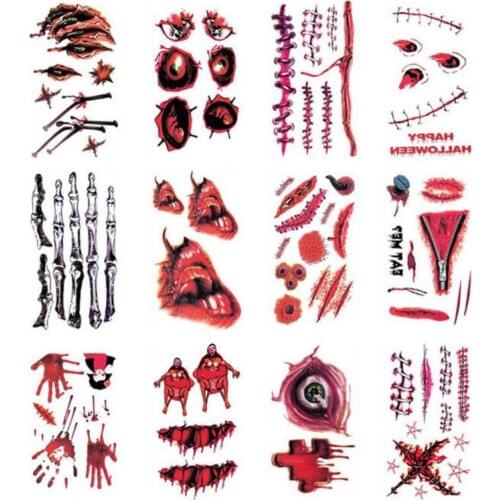 Halloween Zombie Scars Tattoos Fake Scab Bloody Makeup party Halloween event Decoration Horror Wound Scary Blood Injury Sticker