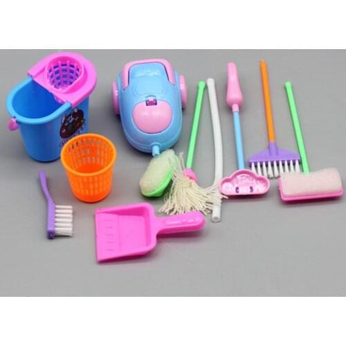 9Pcs/set Dollhouse Toy Simulation Furniture Educational Funny Plastic Doll Accessories Mini Cleaning Tool for Kid