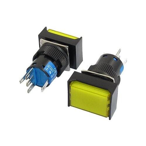 AC220V Lamp 5 Pins SPDT Momentary Yellow Rectangular Push Button Switch