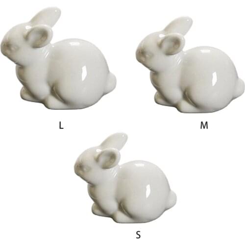 White Ceramic Easter Bunny Figurine Bunny Statue Figurines Rabbit Garden Microlandscape Ornament for Garden Backyard Decor Craft