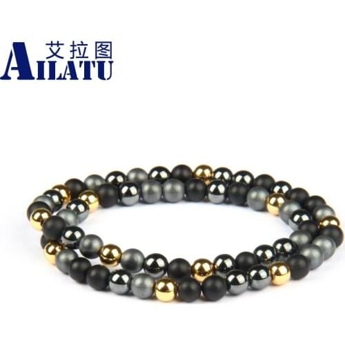 Ailatu Two Circles Jewelry 6mm Natural Stone Beads Beaded Bracelet Low-key Intimate Gentleman Casual Jewelry