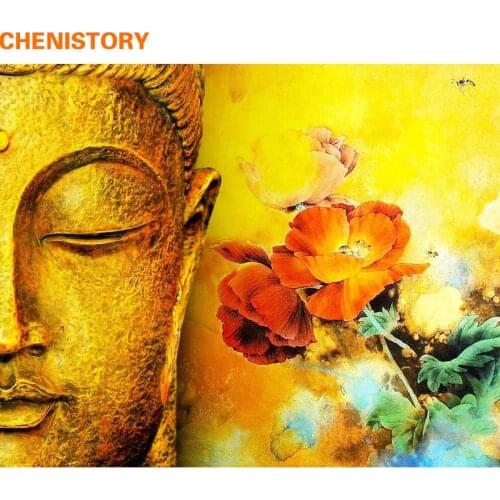 CHENISTORY Frameless Buddha Flower DIY Painting By Numbers Kits Acrylic Paint By Numbers Hand Painted Unique Gift For Home Decor