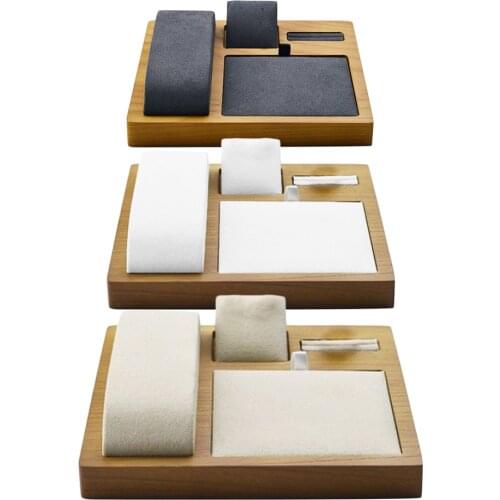 Wood Jewelry Organizer Display Stand Showcase w/ Microfiber for Ring Storage