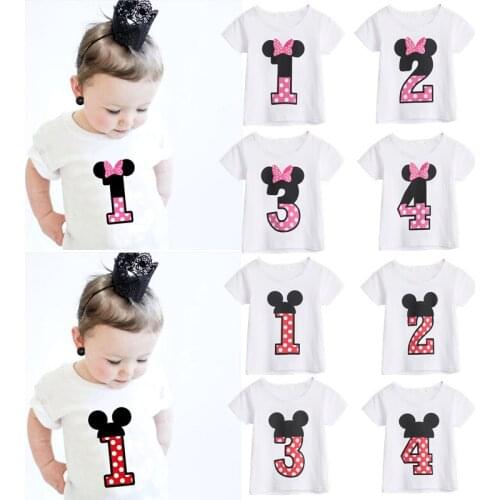 Baby Girls Boys T-shirt Number 1~4th Cartoon Tees Summer Kids Cotton Short Sleeve Top Happy Birthday Party T Shirt