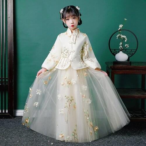Autumn And Winter Girls' Long Sleeves Hanfu Tang Costume Super Fairy Princess Dress Performance Clothing Flower Childrens Wear
