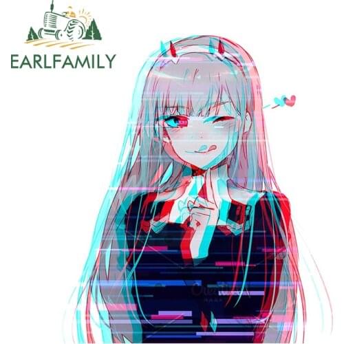 EARLFAMILY 13cm x 11.2cm For Glitched Zero Two Bumper Car Sticker Personality DIY VAN Decal Scratch-Proof Waterproof Decoration