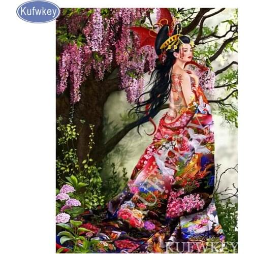 Square Diamonds 5D Diy Diamond Painting japan woman/tree Full Cross Stitch Wall Sticker decor Rhinestone Embroidery art&Craft