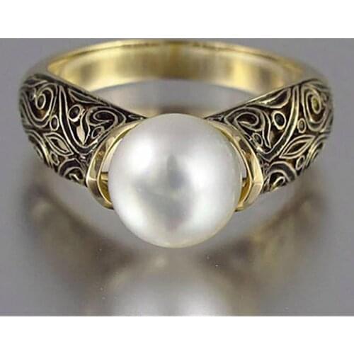 2020 Hot Pearl Promise Rings For Women Men Gold/Rose Gold/Silver Color Hollow Pattern Fashion Engagement Jewelry Wedding Gifts