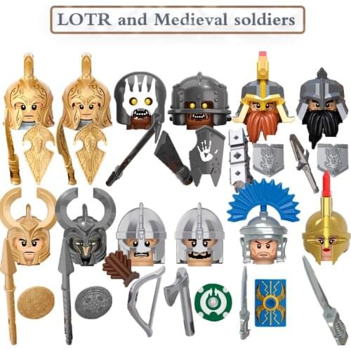 Military Medieval Knights Roman Soldier Building Blocks LOTR Hobbit Figures Weapon Parts MOC Mini Bricks Accessories Kids Toys