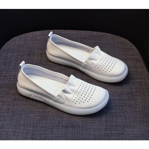 Leather Hollow Flat Shoes for Pregnant Women Plus Size Womens Shoes 2021 Womens Summer New Breathable Soft-soled Womens Shoes