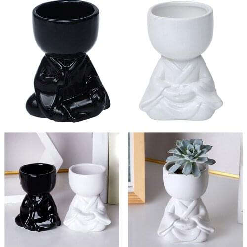 Creative Ceramic Retro Design Succulent Plants Pot Ornaments Planter Bonsai Flower Vase for Indoor Office (Little Monk)