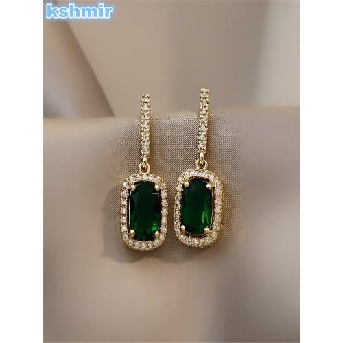 Kshmir Small emerald earrings femininity earrings in 2021 new trend simple retro earrings womens exquisite gift