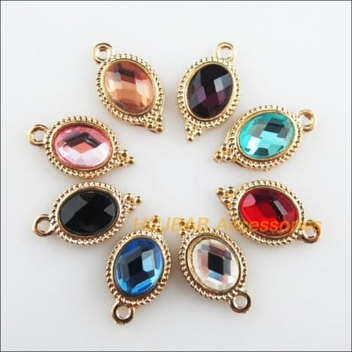 Fashion 16Pcs New Flower Charms Gold Color Oval Retro Mixed Crystal Pendants 9x17mm