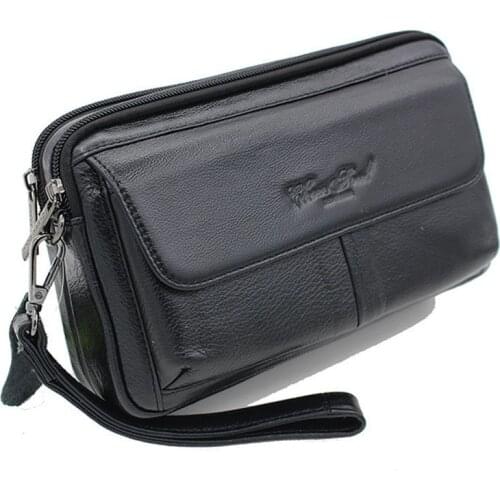Mens Genuine Leather Business Clutch Wrist Bag Mobile Phone Cigarette Handy Bags Wallet Vintage Casual Handbags