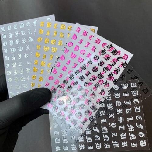 5pcs/lot nail stickers A-099 water decal Large Nail Latin Roman English Alphabet Letters 3D Nail Art Sticker XF3262 ( 7 Colors )