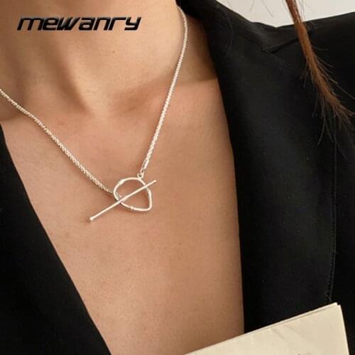 Mewanry 925 Sterling Silver Necklace for Women New Trend Elegant Sweet Sparkling OT Buckle Bride Jewelry Gifts Party Accessories