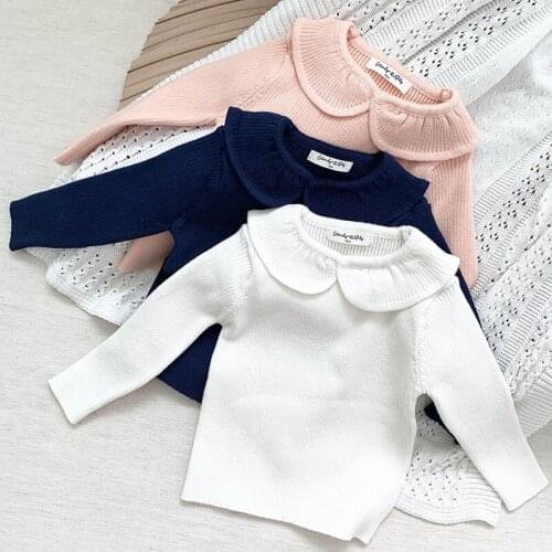 Autumn Winter Baby Girls Pullover Tops Kids Knitted Long Sleeve Clothes Bottomed Sweater Baby Girls Solid Color Sweaters