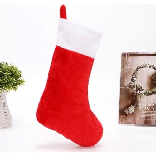 Christmas Hanging Sock Christmas Hanging Decorations Red Stockings Socks Plush Christmas Stocking Gift Hanging Bag Storage Bag