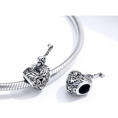High Quality 925 Sterling Silver Key And Heart Shape Charms Bangle Bead Diy Jewelry Accessories Custom Gift Fit Couples