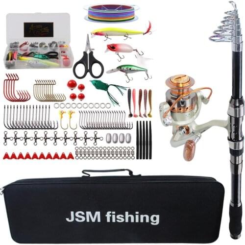 Spinning Fishing Rod Combo tools Kit Spinning Telescopic Fishing Rod Reel Set with Line Lures Hooks Fishing Bag tools