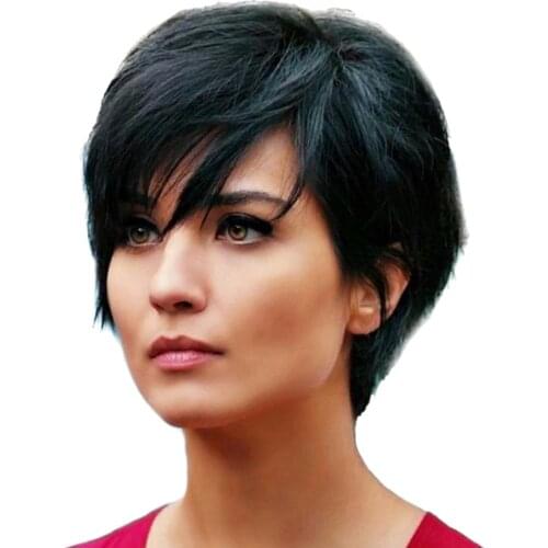 Stylish Natural Black Short Straight Wig Real Human Hair Wigs for Women Party Cosplay/ Daily Wear