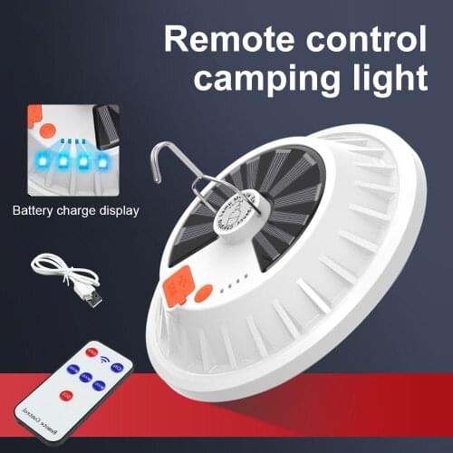 Camping Light USB Rechargeable Remote Control Solar Camping Lamp Lantern With Hook Outdoor LED Night Lights Portable Emergency