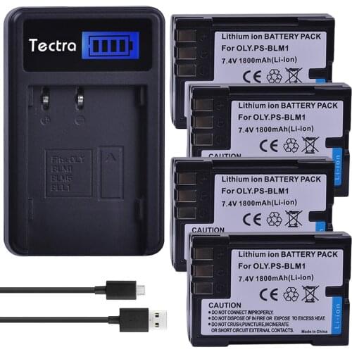 Tectra 4pcs 1800mAh PS-BLM1 BLM-1 BLM-01 PSBLM1 BLM1 Camera Li-ion Battery + LCD USB Charger for Olympus E-300 E-330 E-500