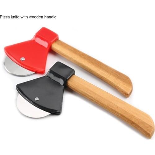 Stainless Steel Axe Wood Handle Pizza Cutter Rotating Blade Home Kitchen Single Wheel Cutting Tool Waffle Cookies Cake Cutting