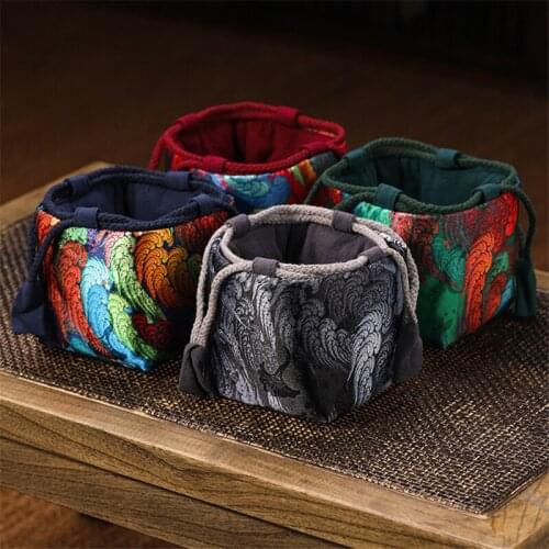 Thickened woven cotton satin teacup bag Chinese Handmade Bag Portable storage bag cloth bag Travel teapot bag Tea set bag