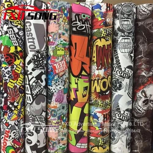 10/20/30/40/50/60X152CM/LOT CARTOON GRAFFITI CAR STICKER BOMB WRAP SHEET DECAL VINYL DIY CAR BOMB VINYL FILM BY FREE SHIPPING