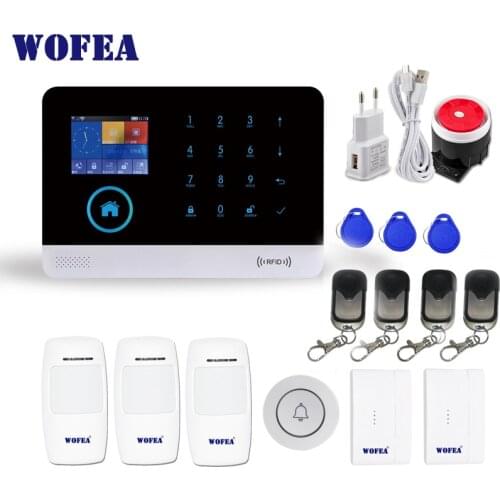 WOFEA Wireless WIFI GSM Alarm System RFID tag with auto dial APP message push 8 language switchable bell button kit