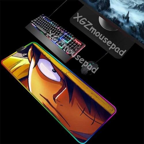 XGZ Angry Luffy Custom Large RGB Gaming Mouse Pad Precision Black Lock Edge Anime One Piece Computer Table Mat Rubber Non-slip