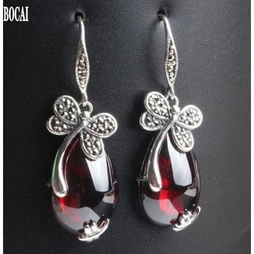 Sterling Silver Restoring Ancient Ways Of Thai Silver Jewelry Dragonfly Pomegranate Barren Woman Earrings Earrings