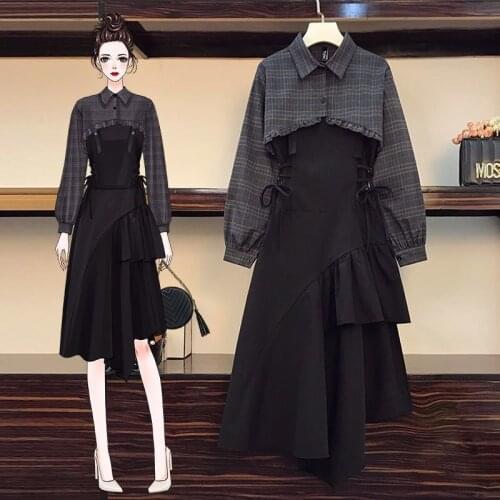 Irregular Black Dress 2021 Spring and Summer New Plus Size Womens Plaid Shirt Suit
