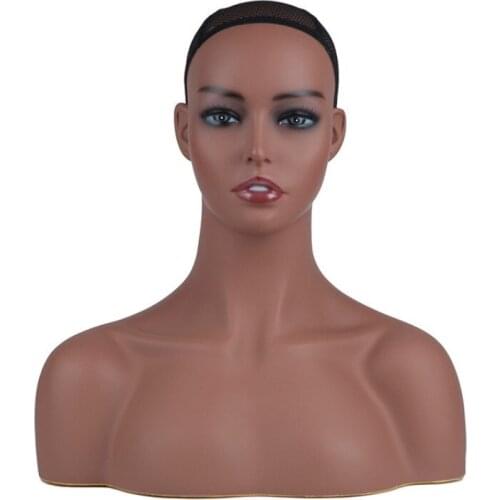 Dark Skin PVC Female Mannequin Head Bust For Wig Stand(Have A Hole On The Bottom)