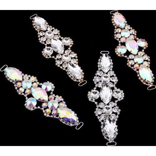1 piece 15*5 cm Crystal Rhinestone Applique for Wedding Dress Hats Costumes Silver Gold Sewing Crafts