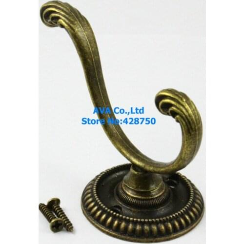 10 Pieces Wall Hook Hat Coat Robe Hooks / Antique Brass 45x50x61mm