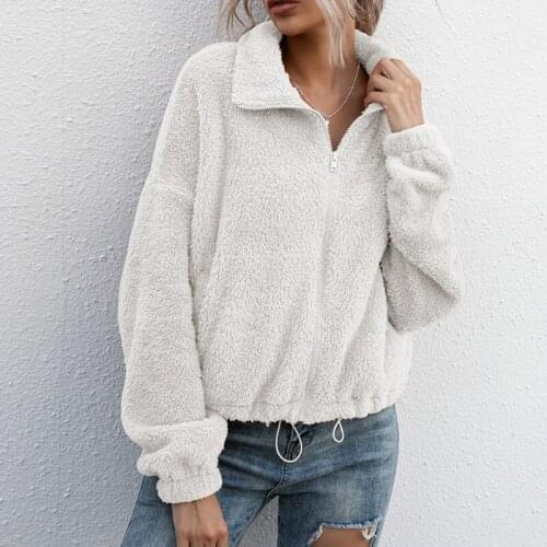 2020 autumn and winter New double-sided plush short waist drawstring sweater coat for women High street Casual en